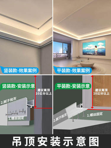 双眼皮吊顶洗墙回型顶明装免开槽边吊花边线条灯槽向上发光氛围灯-图1