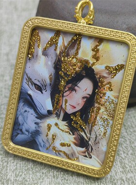 唐卡龙五爷黄财神九尾方形唐卡吊坠随身挂件项链送绳