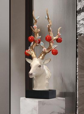 树脂仿真鹿头雕塑艺术摆件客厅样板房入户玄关电视柜高级感装饰品