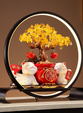 灯圈招财猫摆件公司开业送礼前台客厅玄关家居发财树乔迁新居礼品