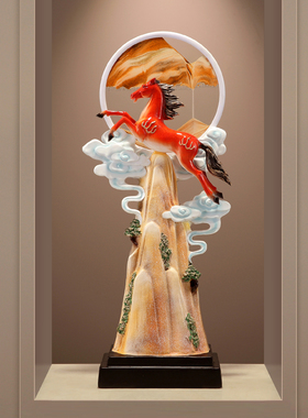 招财马摆件入户玄关造景流沙画