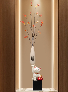 招财猫花瓶迎客松旺宅
