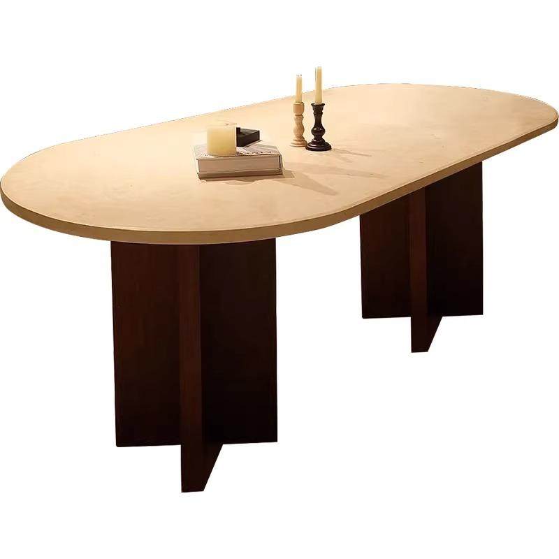 中古风天然莱姆石餐桌椭圆形客厅实木餐桌复古法式奶油风家用饭桌,淘宝优惠券,粉丝福利购,淘宝优惠卷