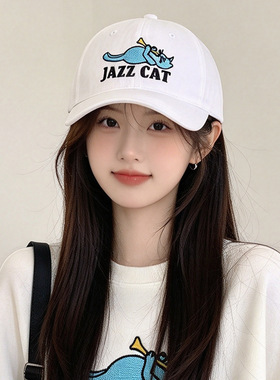 新款卡通刺绣爵士猫棒球帽子女韩系可爱鸭舌帽显脸小百搭遮阳帽子