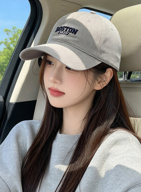 美式复古字母刺绣帽子女简约百搭棒球帽黑色软顶鸭舌帽显脸小帽子