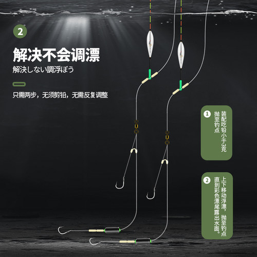 跑铅滑铅子线双钩成品袖钩金袖鱼钩绑好套装全套免调漂新型鲫鱼钩 - 图0