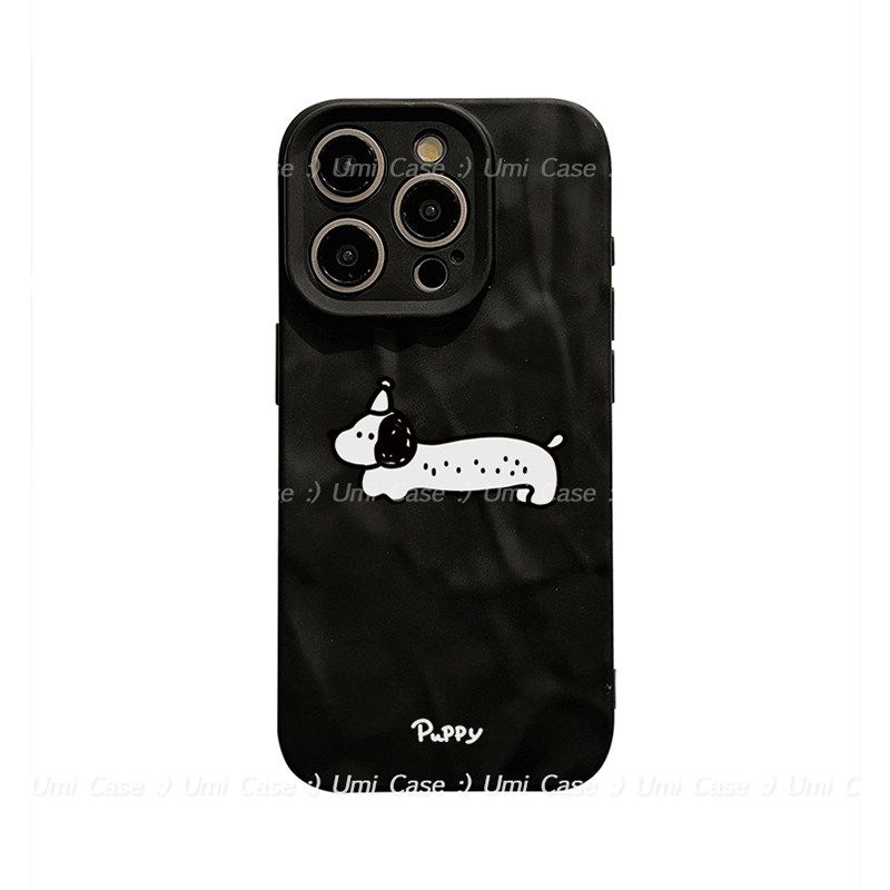 简约卡通斑点白色小狗适用苹果17promax手机壳iPhone16新款13创意12pro小众11女xs褶皱xr软壳x全包防摔套男
