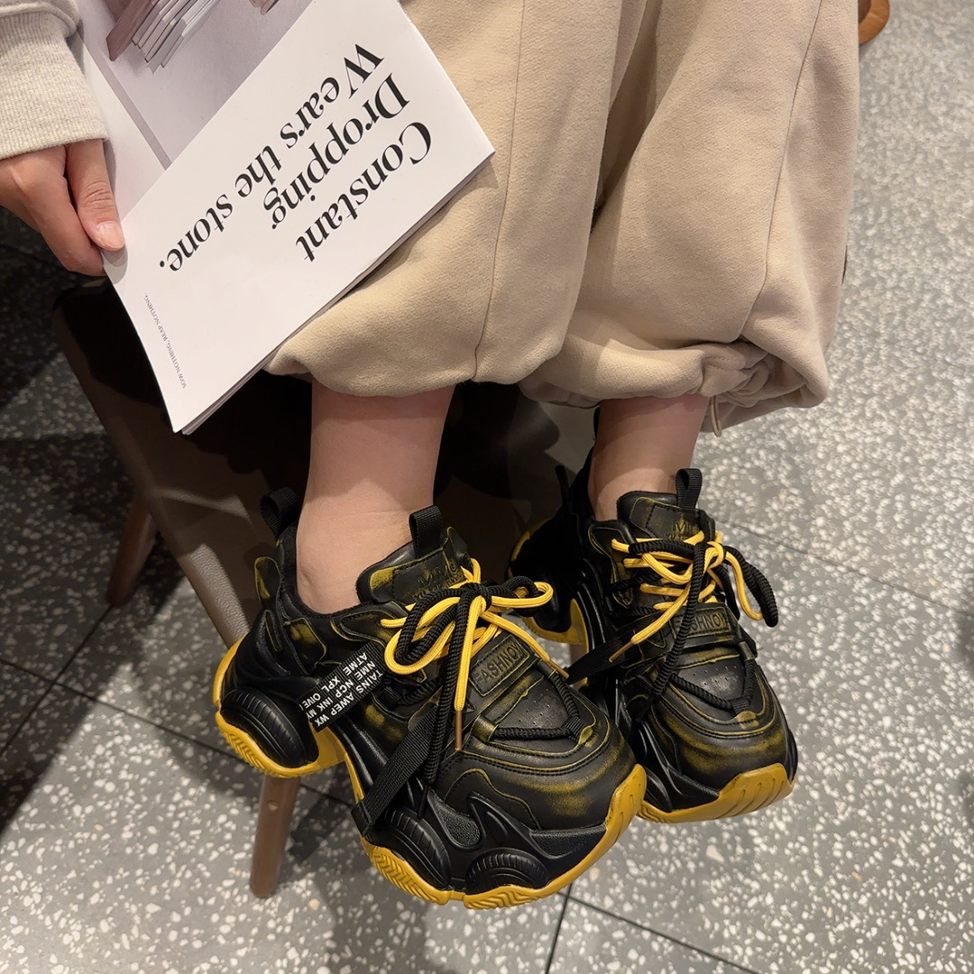 欧货重工撞色厚底老爹鞋女2025新款小个子休闲运动鞋增高时尚潮鞋 - 图1