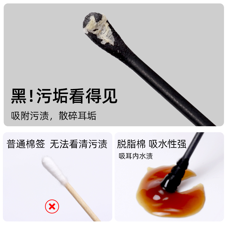 黑色棉签掏耳朵神器挖耳朵掏耳屎带耳勺专用工具成人大人双头棉棒-图1