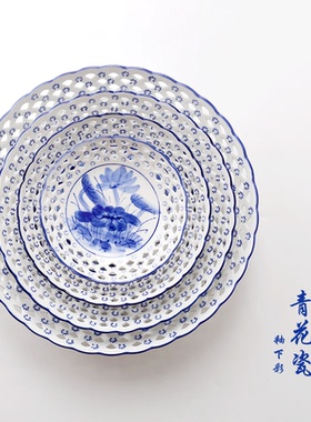 镂空青花瓷釉下陶瓷器装饰器皿