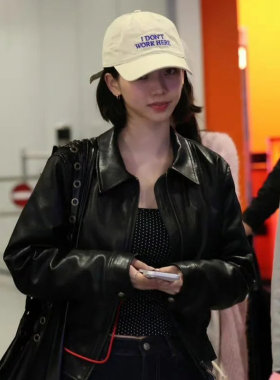 柳智敏同款字母帽子女刺绣黑色