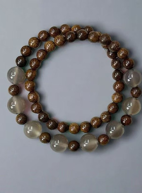 半城山水木质双层叠戴手链