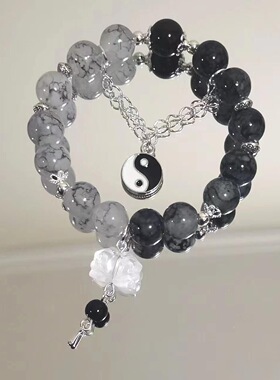 中式复古平安锁手链女甜美碎珠手