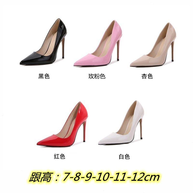 8cm新款高跟鞋尖头细跟漆皮性感夜店女白色11cm12cm大码4243百搭_虎窝淘