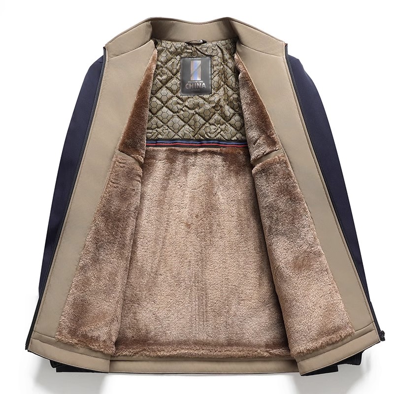 秋冬季加绒加厚男士立领夹克中老年人棉衣爸爸装上衣保暖棉服外套 - 图2