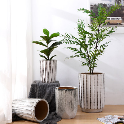 欧式高筒花盆陶瓷北欧简约大号创意个性特大号虎皮兰客厅落地清仓 虎窝淘