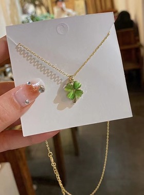 韩版幸运四叶草项链女轻奢百搭戒指耳钉套装猫眼石吊坠锁骨链批发