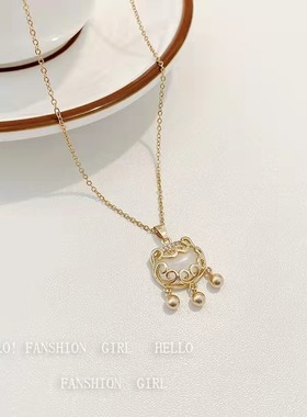 日韩祥云项链女如意平安锁玉髓吊坠气质轻奢锁骨链网红同款首饰品