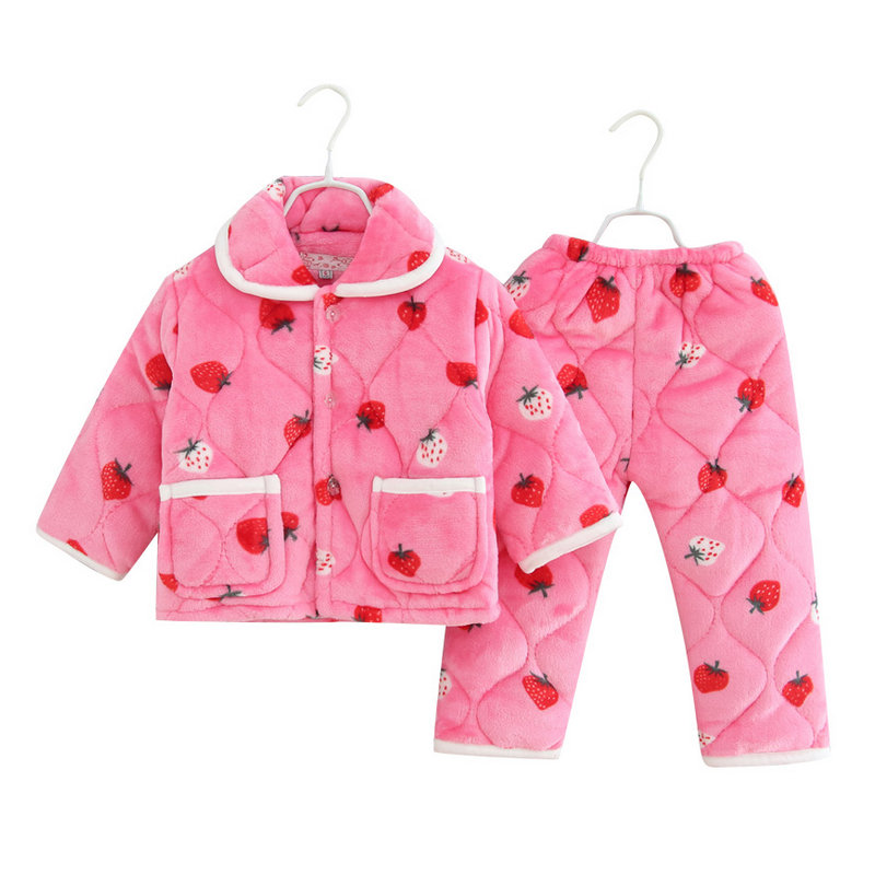 冬季儿童睡衣加厚法兰绒珊瑚绒男女童小孩宝宝夹棉家居服保暖套装