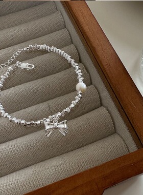 高级感珍珠蝴蝶结S925银手链