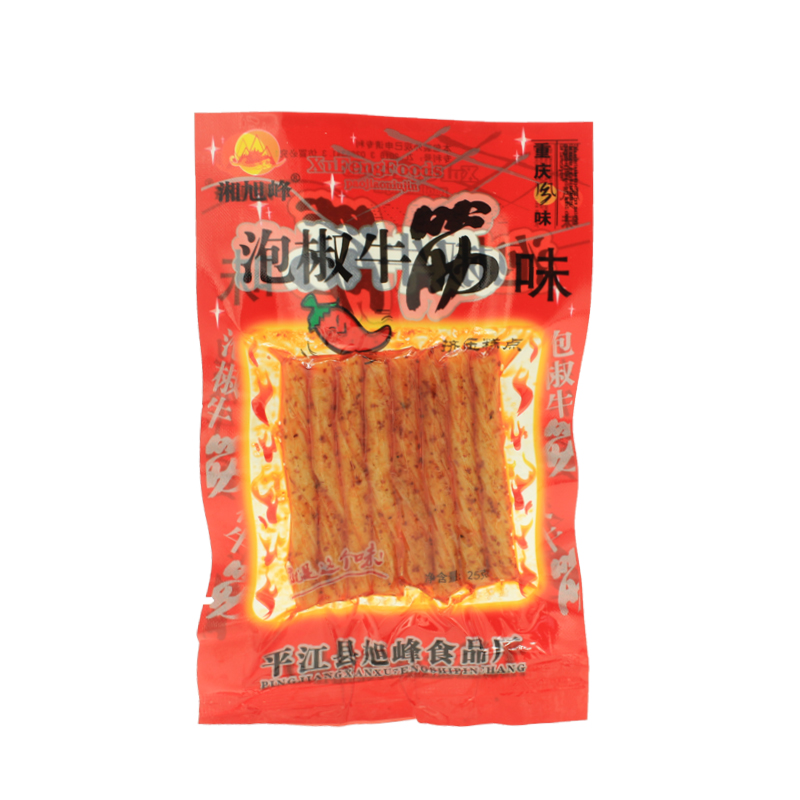 湘旭峰 泡椒牛筋味辣条麻辣辣片辣丝经典辣条怀旧零食25g30包包邮 - 图1