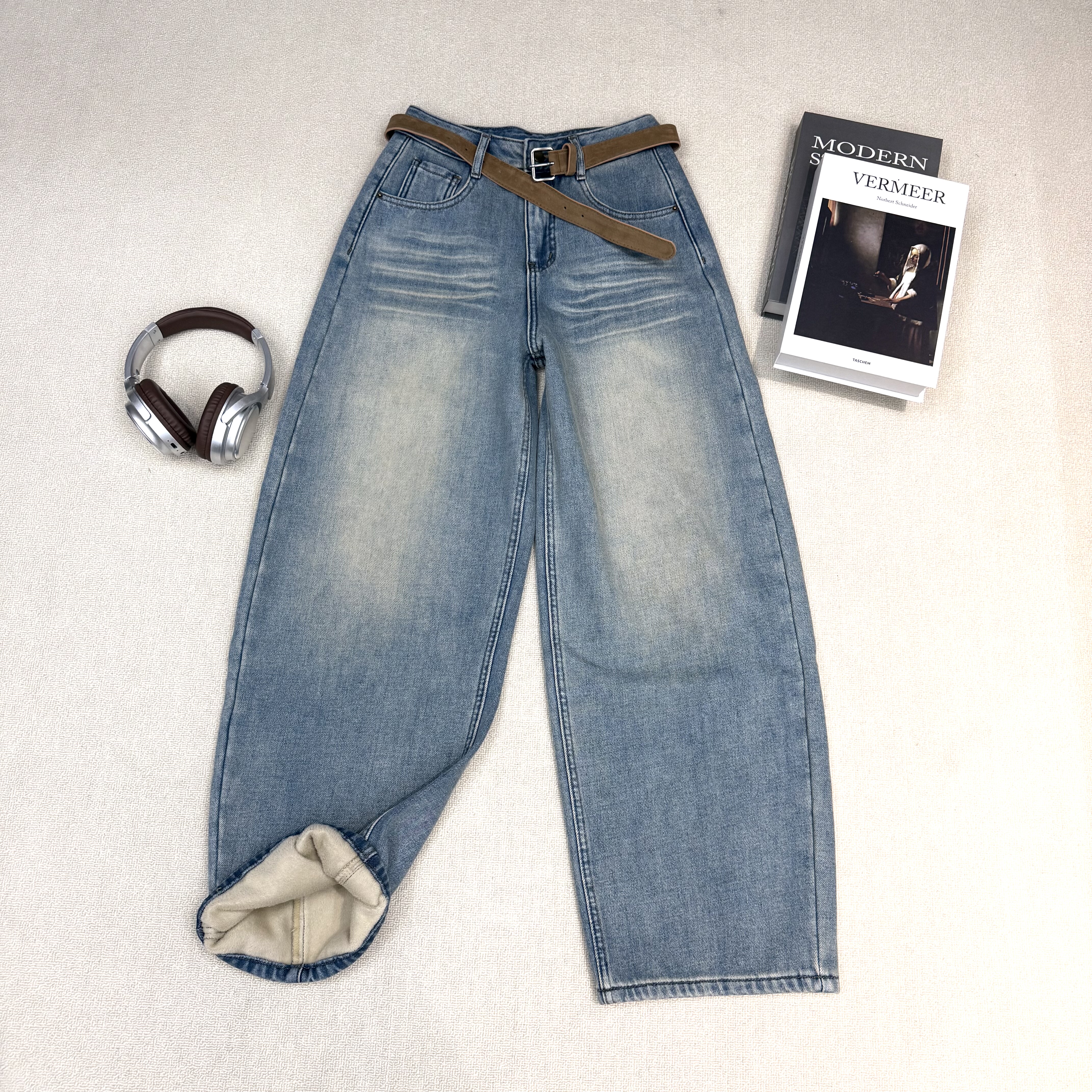 JEANS 8323 冬季复合厚绒2025新款高腰宽松无弹美式弯刀牛仔裤女A,淘宝优惠券,粉丝福利购,淘宝优惠卷