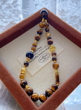 天然虎眼石蜜蜡黑曜石车挂包挂美拉德秋冬配饰挂件