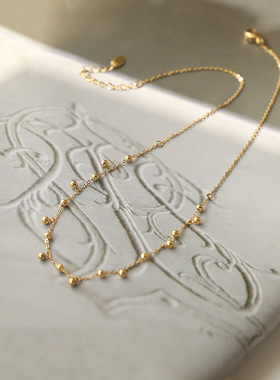 XL613 手工小金珠金豆球球小巧蕾丝项链锁骨短链 雨点钛钢镀18K金