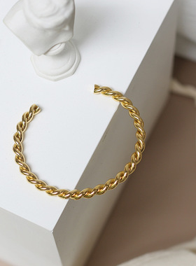 麻花纽带光面缠绕钛钢18K金手环