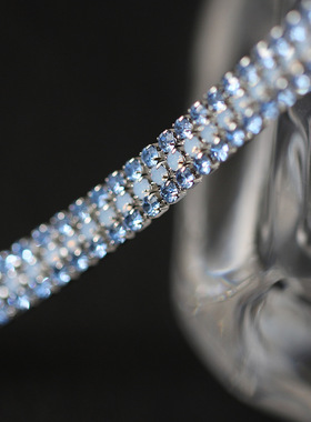 SL097 人鱼姬蓝钻外贸三排钻链手链 女款首饰钛钢银色