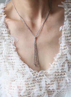 XL643 鲸雨 沙砾多层流苏星沙链项链Y形老钱风金珠毛衣链钛钢镀金