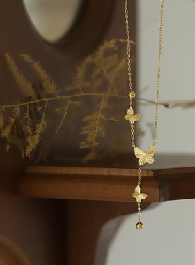 XL564 折纸蝴蝶流苏唯美小巧放射纹项链锁骨链夏季新款 钛钢材质