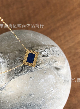 油画风复古相框钛钢18k金锁骨链