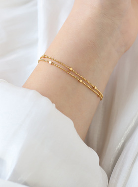 SL109 星光小方块新年手链 双层细款简约女款 钛钢镀18K金保色