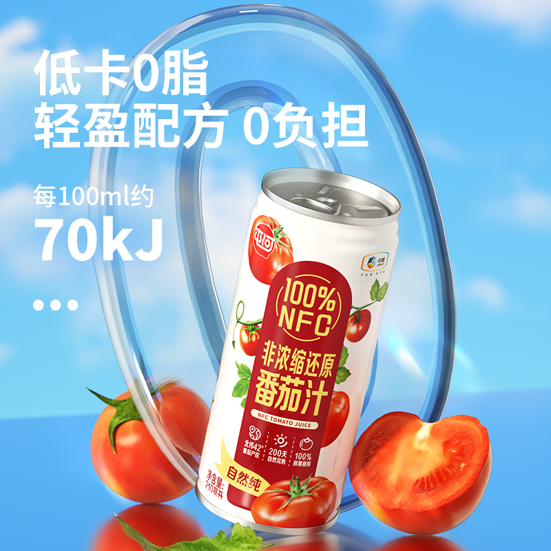 中粮屯河NFC纯果汁饮料100%番茄汁210ml*3罐西红柿果蔬汁 - 图1