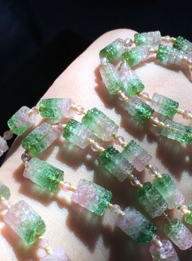 同料西瓜碧玺回纹原石雕刻毛衣链