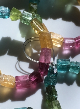 硬糖天然碧玺原石散珠随形项链