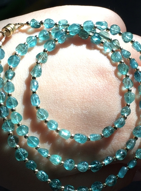 碧玺湖水蓝随形光面项链现货