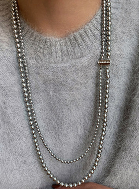 正圆强光珍珠项链真多麻毛衣链双层叠戴长款秋冬轻奢高档毛衣颈链