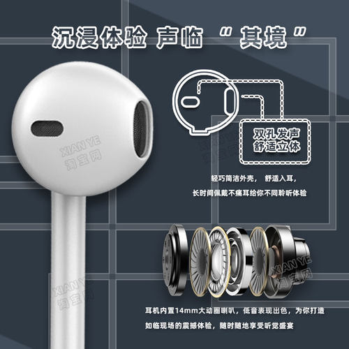 S200有线线控耳机立体重低音Lightning苹果Type-c扁口耳机半入耳 - 图1