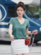 (Freight insurance) Zhao Lusi same V-neck embroidered T-shirt as Zhao Lusi