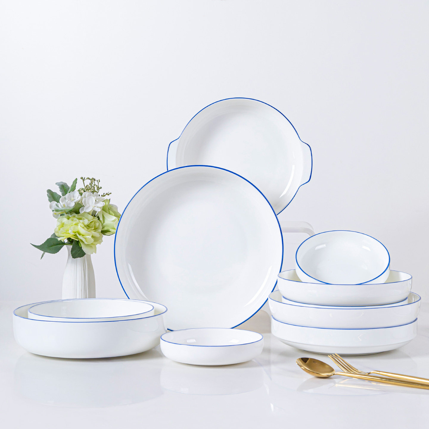 景德镇陶瓷窝盘深口盘子菜盘家用骨瓷餐具餐盘碟子北欧蓝边加深盘,淘宝优惠券,粉丝福利购,淘宝优惠卷