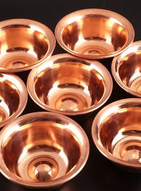 藏传红铜供碗手工敲花纹供奉净水杯八供杯碗供水碟平底水碗一套