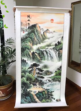 丹青旭日东升瀑布客厅玄关国画