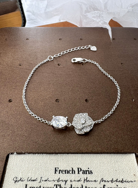 s925纯银简约韩版ins风清新花朵文艺轻奢气质链条女款手饰
