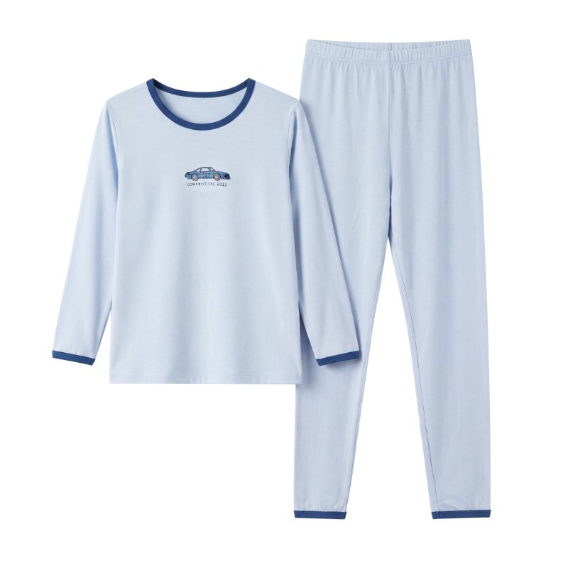 Girls' long-sleeved trousers pajamas children's ice silk home clothes boys' air-conditioned clothes medium and large children's autumn clothes and long trousers suits