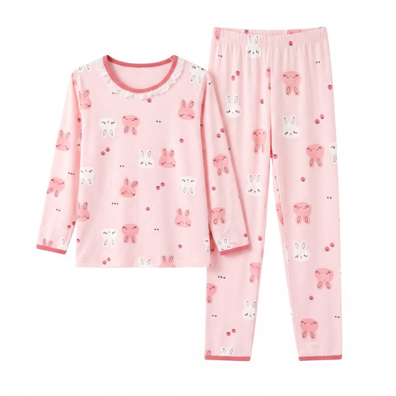 Girls' long-sleeved trousers pajamas children's ice silk home clothes boys' air-conditioned clothes medium and large children's autumn clothes and long trousers suits