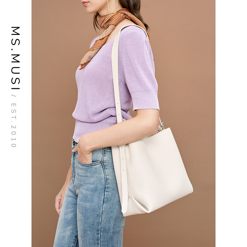 暮思小姐2020新款潮真皮简约水桶包 暮思小姐箱包女士包袋