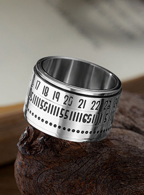 可转动数字刻度钛钢食指戒单身戒