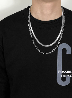 钛钢宽蛇骨链扁刀片锁骨链不掉色